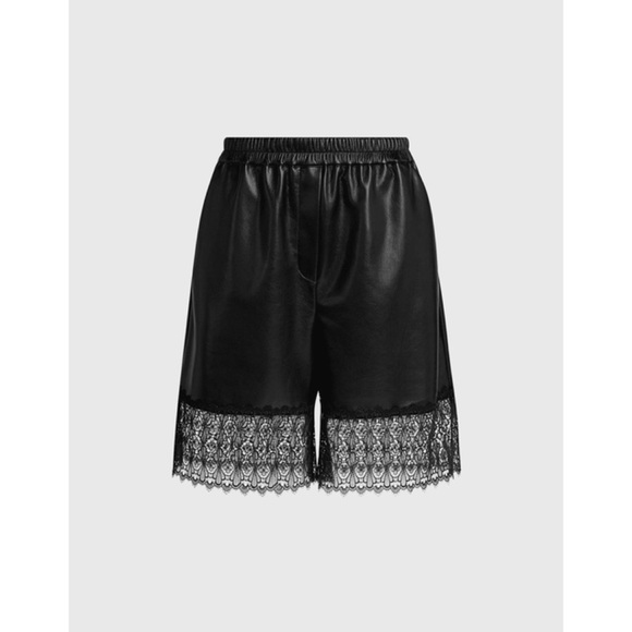 self-portrait Bermuda Faux Leather Lace Trim Shorts - Picture 7 of 10